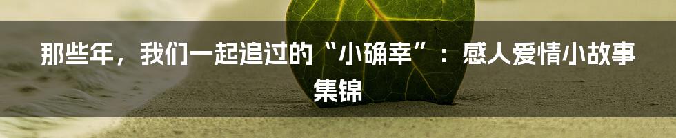 那些年,我们一起追过的“小确幸”:感人爱情小故事集锦