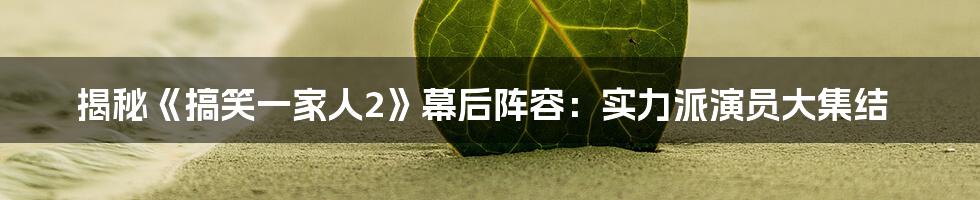 揭秘《搞笑一家人2》幕后阵容:实力派演员大集结