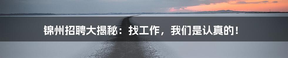 锦州招聘大揭秘:找工作,我们是认真的!