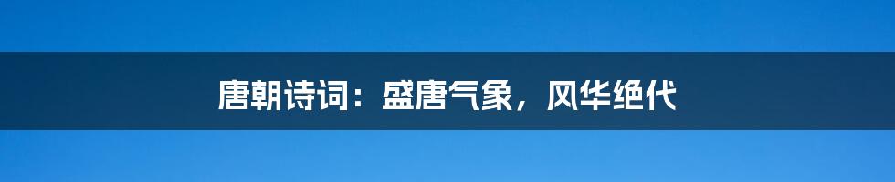 唐朝诗词:盛唐气象,风华绝代