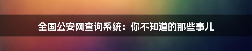 全国公安网查询系统:你不知道的那些事儿