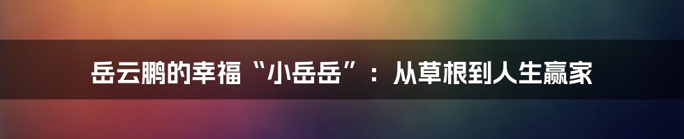 岳云鹏的幸福“小岳岳”:从草根到人生赢家