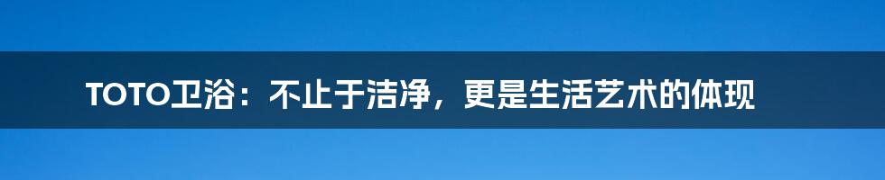 TOTO卫浴：不止于洁净，更是生活艺术的体现