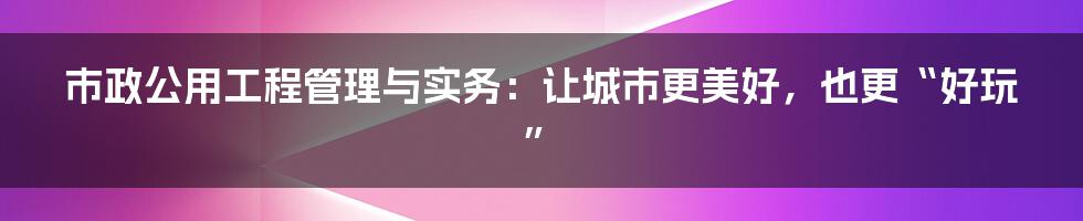 市政公用工程管理与实务:让城市更美好,也更“好玩”
