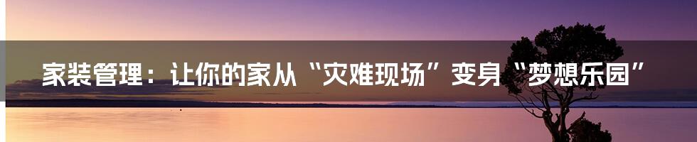 家装管理:让你的家从“灾难现场”变身“梦想乐园”
