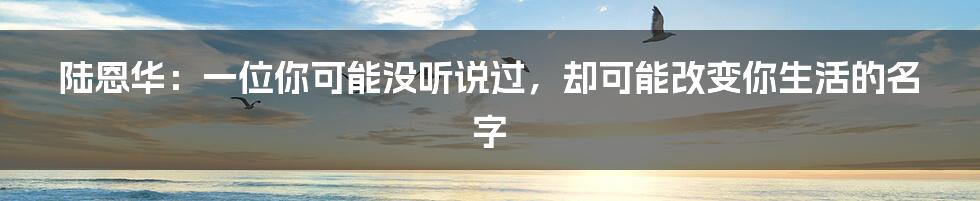 陆恩华:一位你可能没听说过,却可能改变你生活的名字
