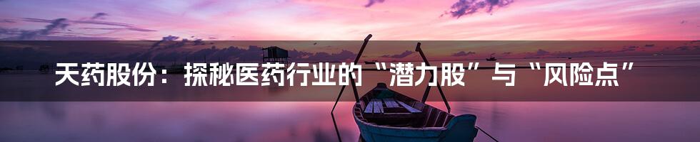天药股份:探秘医药行业的“潜力股”与“风险点”
