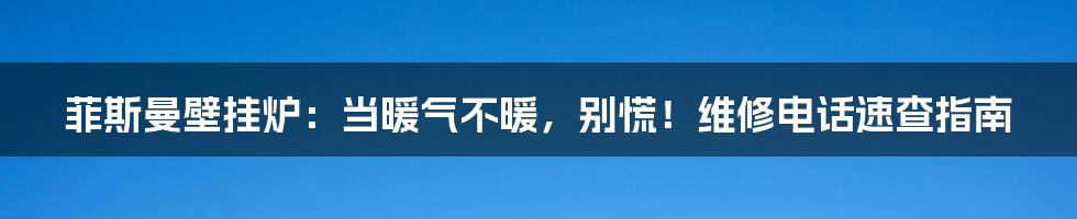 菲斯曼壁挂炉:当暖气不暖,别慌!维修电话速查指南