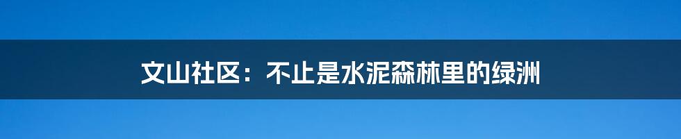 文山社区：不止是水泥森林里的绿洲