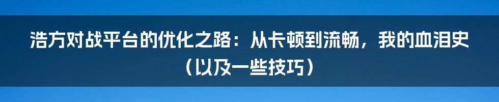 浩方对战平台的优化之路：从卡顿到流畅，我的血泪史（以及一些技巧）