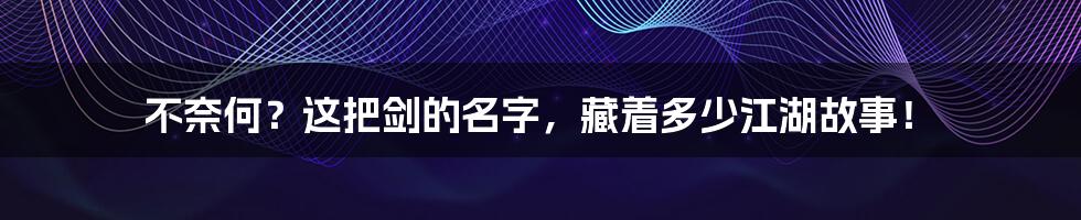 不奈何？这把剑的名字，藏着多少江湖故事！