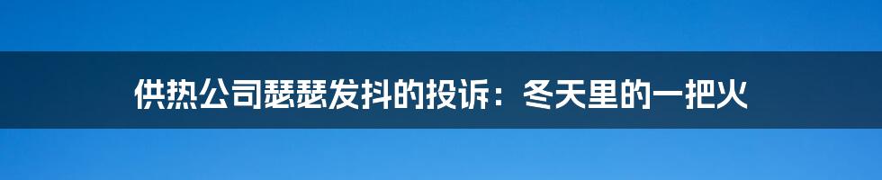 供热公司瑟瑟发抖的投诉：冬天里的一把火