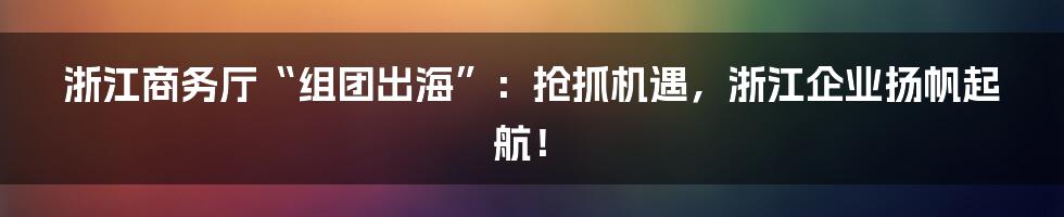 浙江商务厅“组团出海”:抢抓机遇,浙江企业扬帆起航!