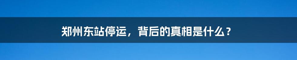 郑州东站停运,背后的真相是什么?