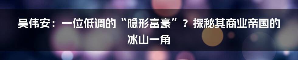 吴伟安:一位低调的“隐形富豪”?探秘其商业帝国的冰山一角