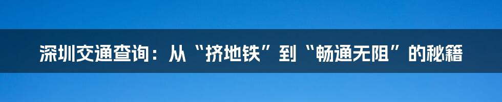 深圳交通查询：从“挤地铁”到“畅通无阻”的秘籍