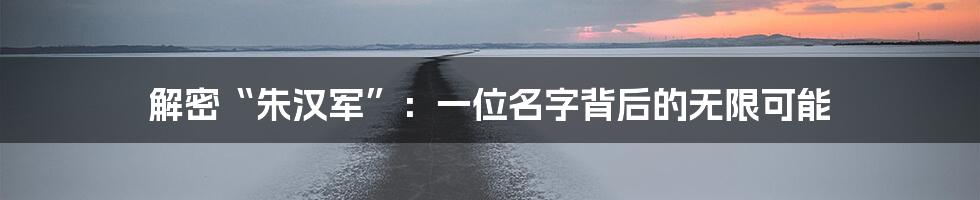 解密“朱汉军”:一位名字背后的无限可能