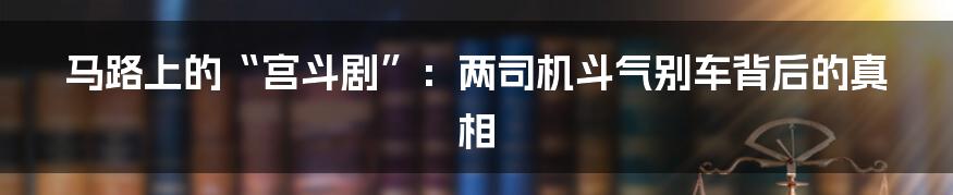 马路上的“宫斗剧”：两司机斗气别车背后的真相