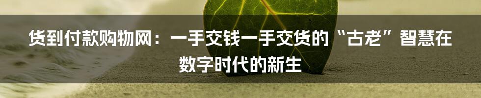 货到付款购物网:一手交钱一手交货的“古老”智慧在数字时代的新生