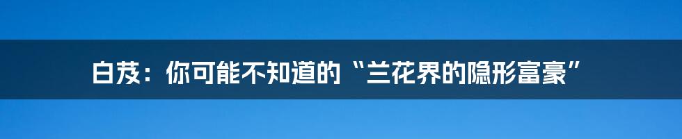 白芨:你可能不知道的“兰花界的隐形富豪”
