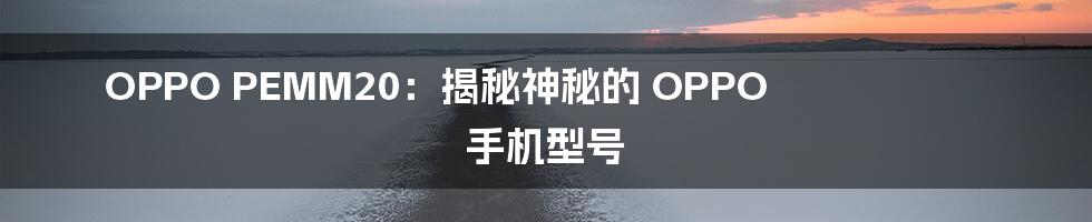 OPPO PEMM20:揭秘神秘的 OPPO 手机型号