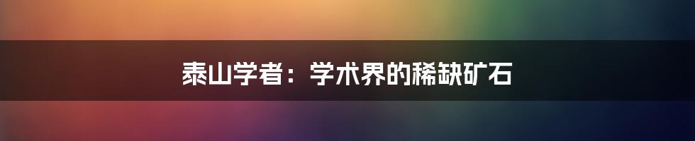 泰山学者：学术界的稀缺矿石