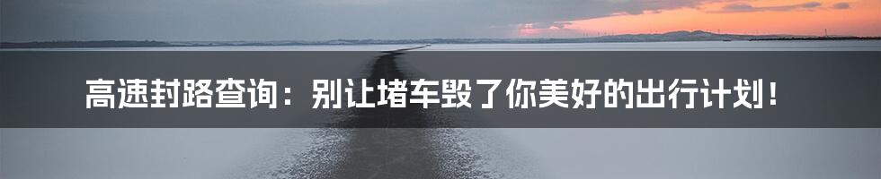 高速封路查询:别让堵车毁了你美好的出行计划!