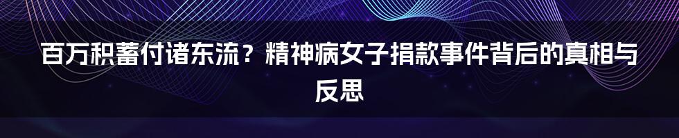 百万积蓄付诸东流？精神病女子捐款事件背后的真相与反思