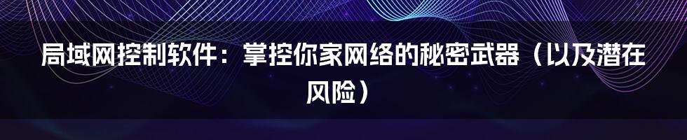 局域网控制软件：掌控你家网络的秘密武器（以及潜在风险）