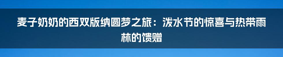 麦子奶奶的西双版纳圆梦之旅:泼水节的惊喜与热带雨林的馈赠