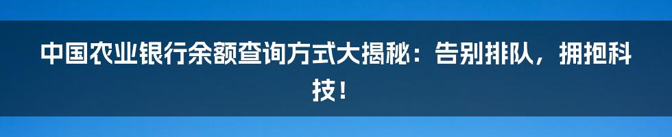 中国农业银行余额查询方式大揭秘:告别排队,拥抱科技!