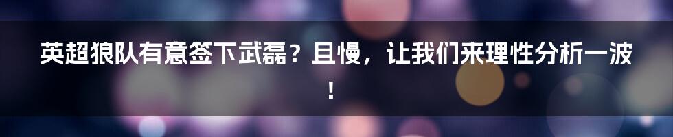 英超狼队有意签下武磊?且慢,让我们来理性分析一波!