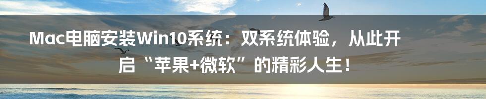 Mac电脑安装Win10系统:双系统体验,从此开启“苹果+微软”的精彩人生!