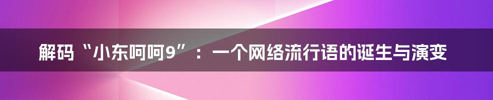 解码“小东呵呵9”:一个网络流行语的诞生与演变