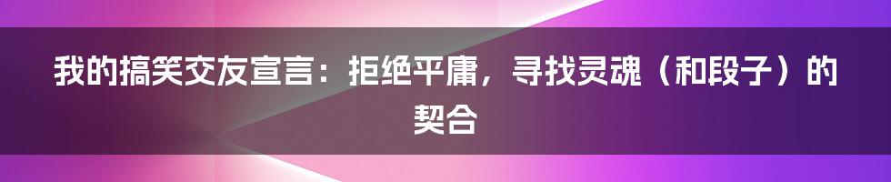 我的搞笑交友宣言：拒绝平庸，寻找灵魂（和段子）的契合