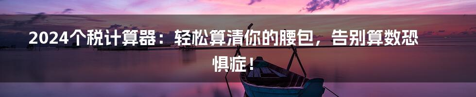 2024个税计算器:轻松算清你的腰包,告别算数恐惧症!