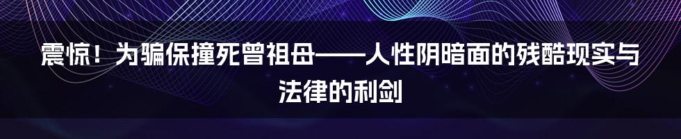震惊！为骗保撞死曾祖母——人性阴暗面的残酷现实与法律的利剑