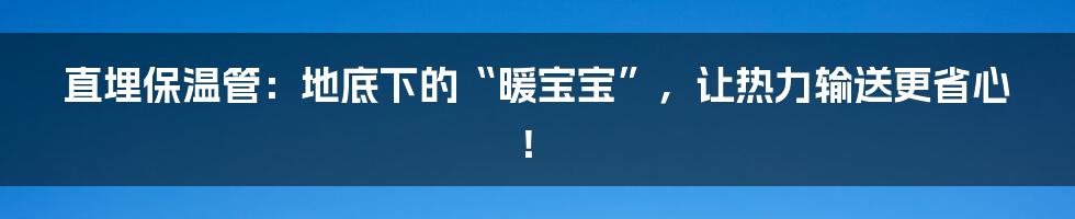 直埋保温管:地底下的“暖宝宝”,让热力输送更省心!