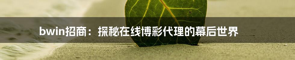 bwin招商:探秘在线博彩代理的幕后世界
