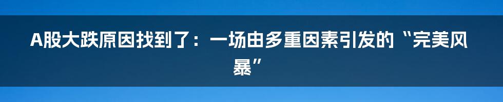 A股大跌原因找到了:一场由多重因素引发的“完美风暴”