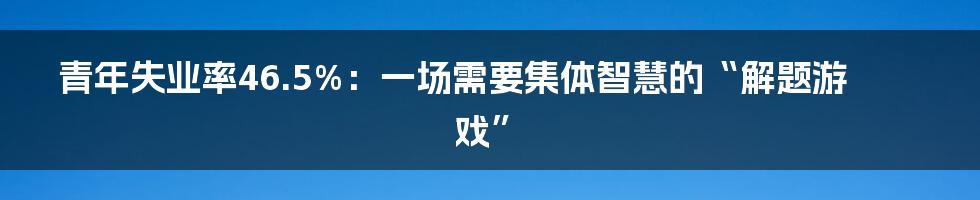 青年失业率46.5%:一场需要集体智慧的“解题游戏”