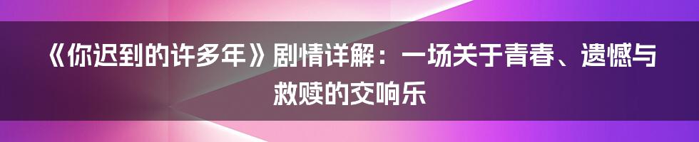 《你迟到的许多年》剧情详解:一场关于青春、遗憾与救赎的交响乐