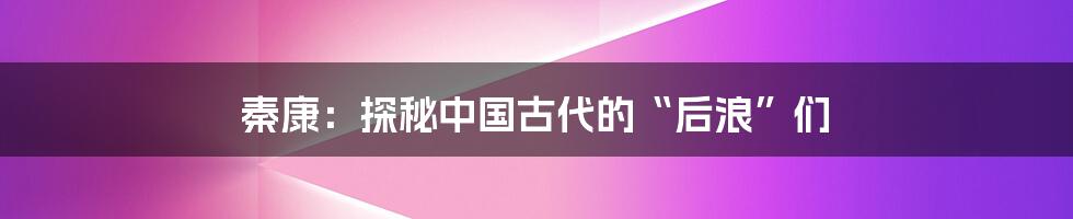 秦康:探秘中国古代的“后浪”们