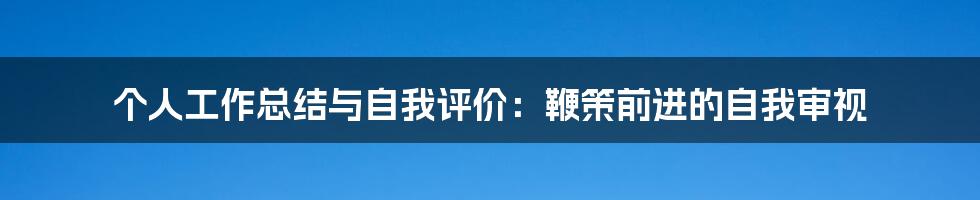 个人工作总结与自我评价：鞭策前进的自我审视