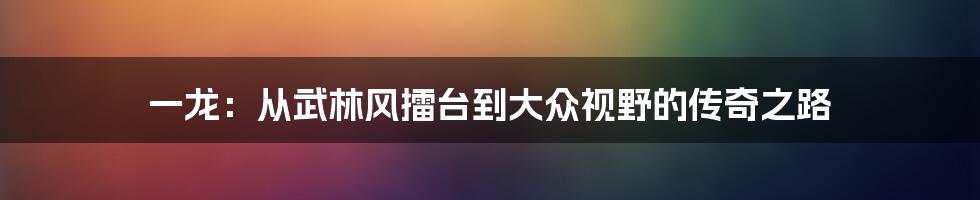 一龙：从武林风擂台到大众视野的传奇之路