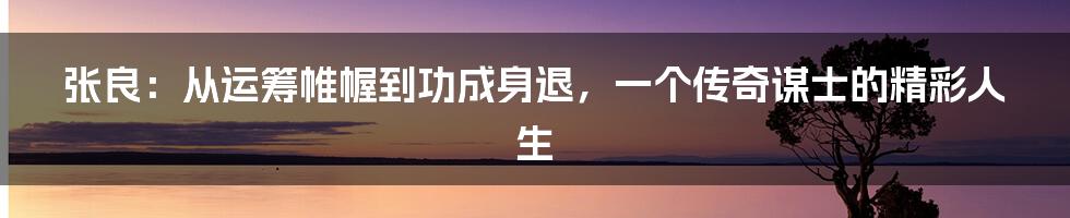 张良:从运筹帷幄到功成身退,一个传奇谋士的精彩人生