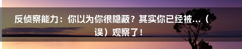 反侦察能力：你以为你很隐蔽？其实你已经被...（误）观察了！