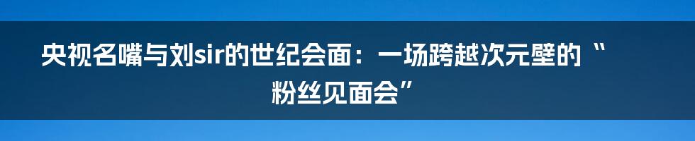 央视名嘴与刘sir的世纪会面：一场跨越次元壁的“粉丝见面会”