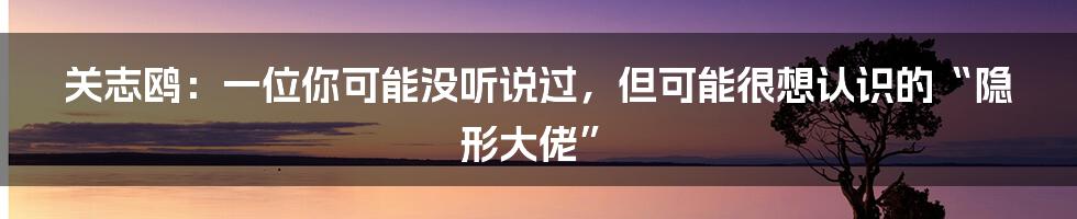 关志鸥:一位你可能没听说过,但可能很想认识的“隐形大佬”