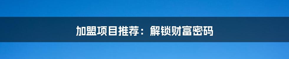 加盟项目推荐:解锁财富密码